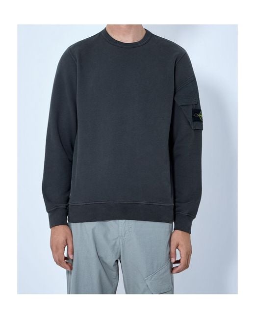 Stone Island Blue Crewneck Sweatshirt With Sleeve Pocket for men