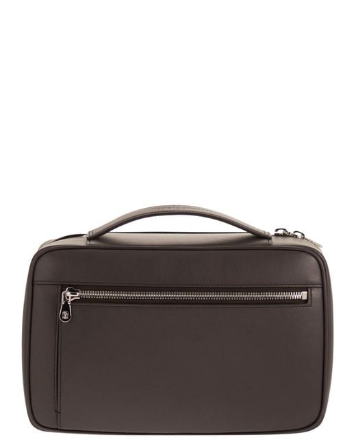 Brunello Cucinelli Black Logo Leather Wash Bag for men