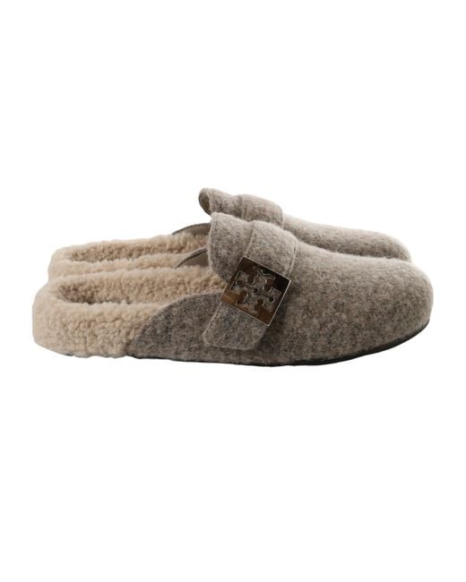Tory Burch Gray Round-Toed Slippers