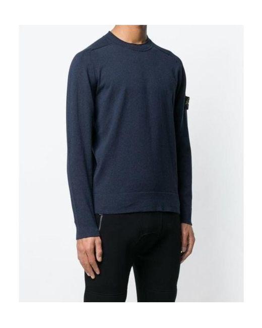 Stone Island Blue Long-Sleeved Knitted Pullover for men