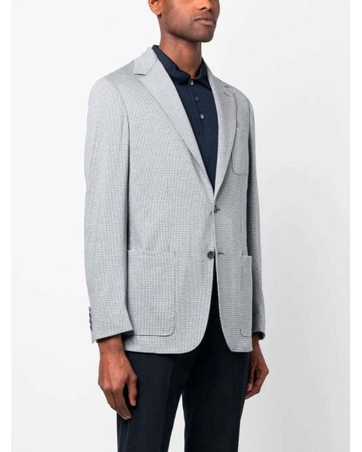 Canali Blue Check-Pattern Single-Breasted Blazer for men