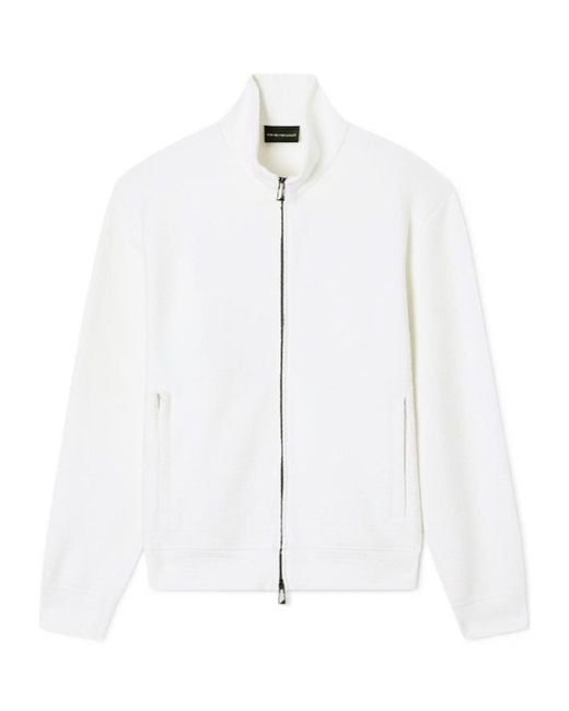 Emporio Armani White Zip-Up High Neck Sweatshirt for men