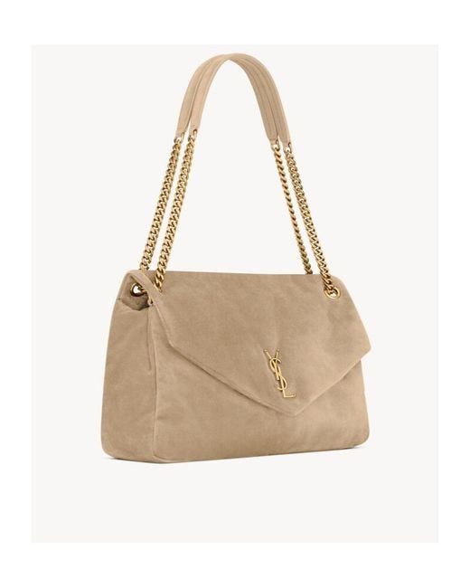 Saint Laurent Natural Calypso Logo Plaque Large Shoulder Bag