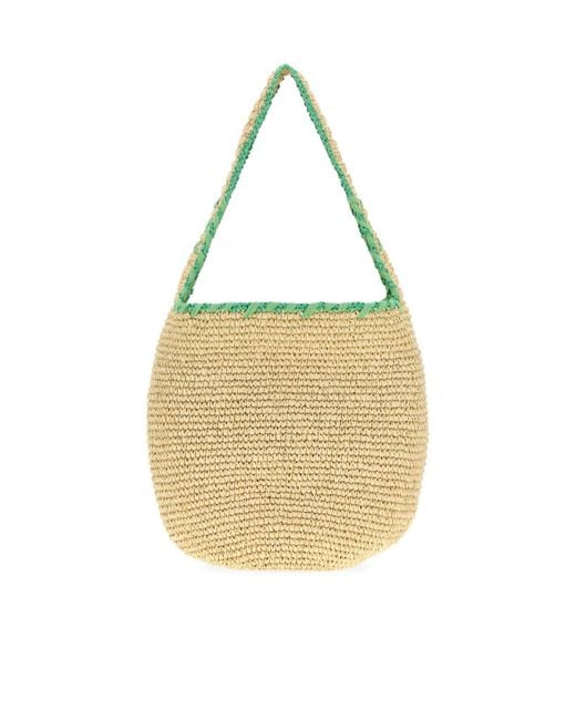 Marni Metallic Large Logo-Embroidered Raffia Tote Bag
