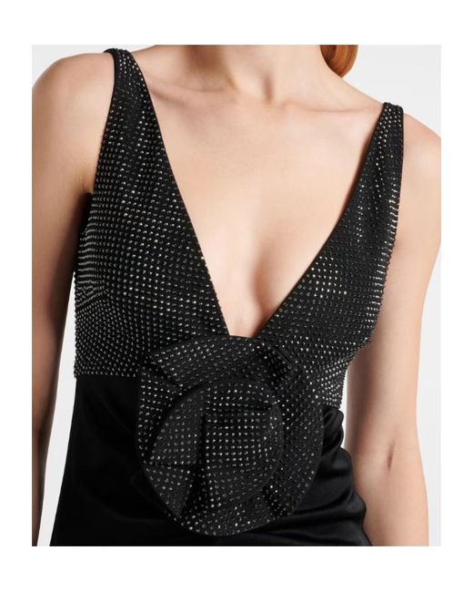 Roland Mouret Black Floral-Appliqué Embellished Satin Crêpe Gown