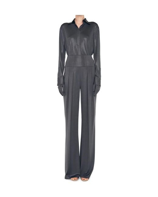 Norma Kamali Gray Metallic Detailed Long-Sleeve Shirt