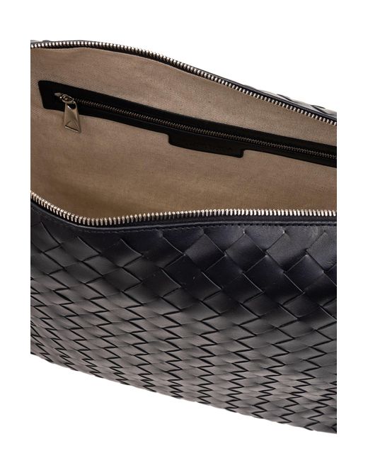 Bottega Veneta Black Intrecciato Zipped Shoulder Bag for men