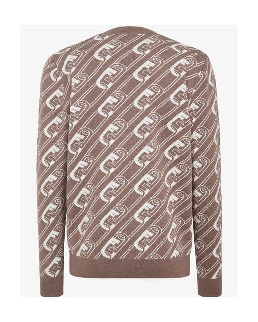 Fendi Brown Multicolour Wool Jumper for men