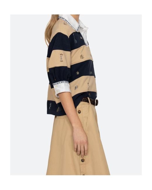 Sea Blue Juliet Embroidered Striped Polo Shirt