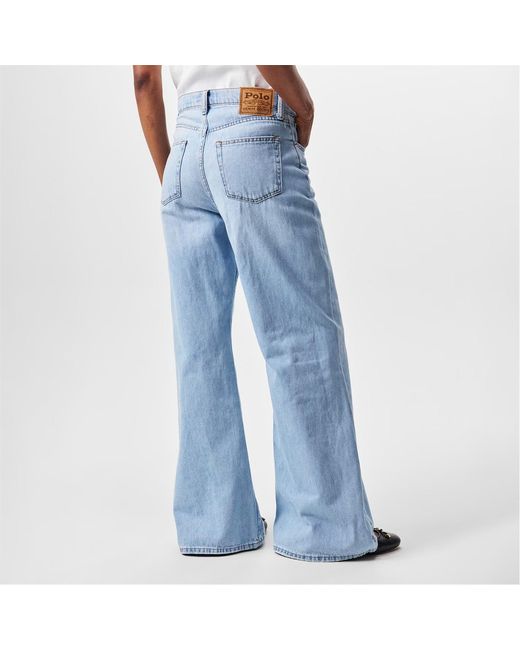 Polo Ralph Lauren Blue Wide-Leg Faded Denim Trousers