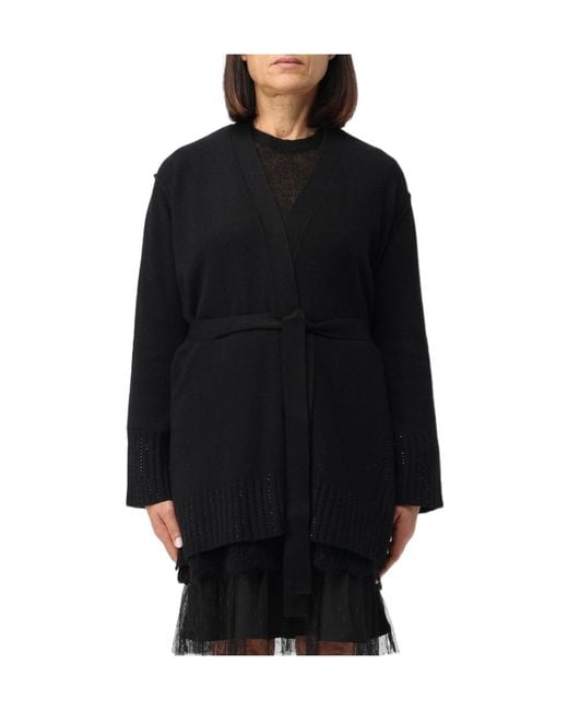 Twinset Black Logo-Plaque Rhinestone Cardigan