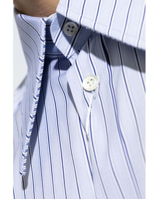 Maison Margiela Blue Long Sleeved Striped Shirt for men