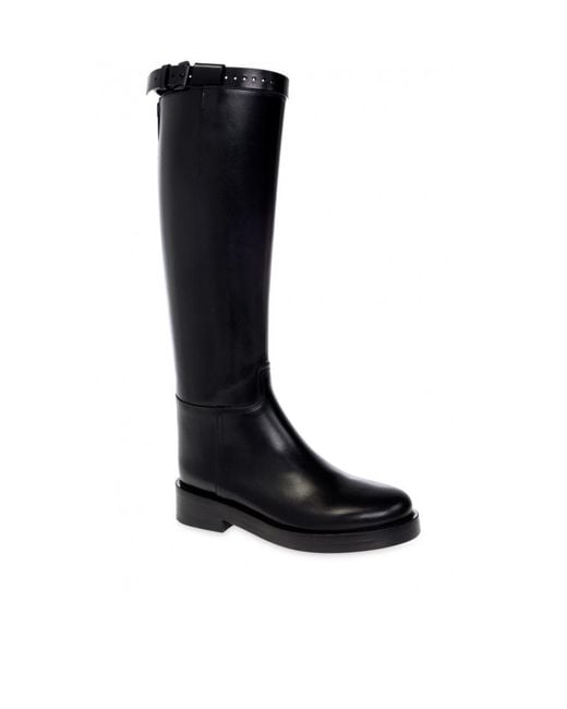 Ann Demeulemeester Black Buckle Detailed Round Toe Boots