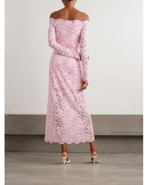 Rabanne Pink Off-Shoulder Stretch Lace Dress