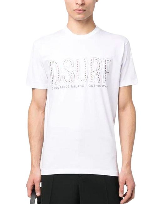 DSquared² White Logo-Studded Short-Sleeve T-Shirt for men