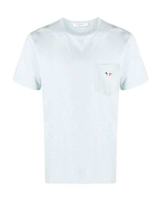 Maison Kitsuné White Maison Kitsuné Fox Embroidered Crewneck T-Shirt for men