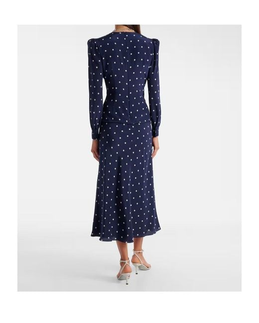Alessandra Rich Blue Polka-Dot Silk Midi Dress