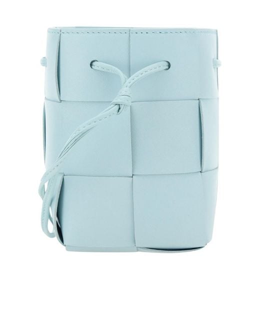 Bottega Veneta Blue Mini Cassette Leather Bucket Bag