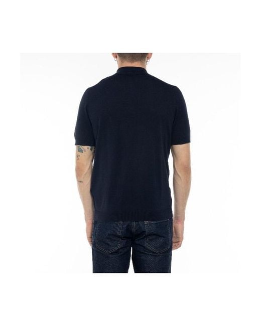 Drumohr Blue Short Sleeved Knitted Polo Shirt for men