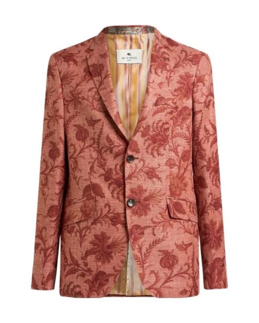 Etro Pink Single-Breasted Wool-Blend Jacket With Floral Motif for men