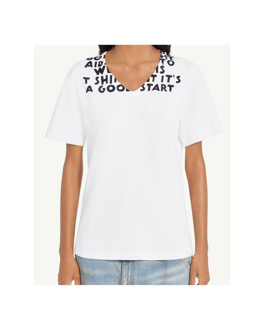 MM6 by Maison Margiela White V-Neck Sida T-Shirt