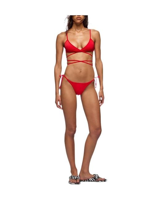 The Attico Red Rubberised-Logo Bikini