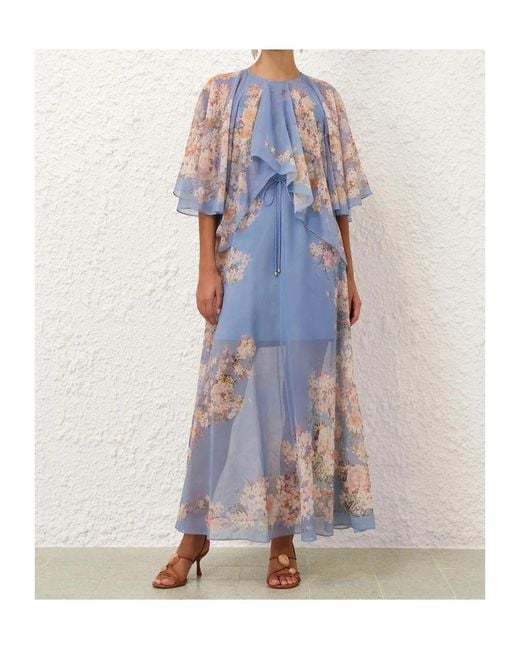 Zimmermann Purple Floral-Print Ruffled Dress