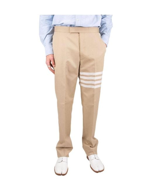 Thom Browne Natural Stripe-Print Cotton Straight-Leg Trousers for men