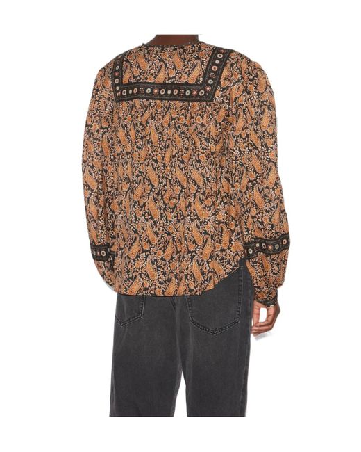 Isabel Marant Brown Blouse With Deep V-Neck And Floral Patterns