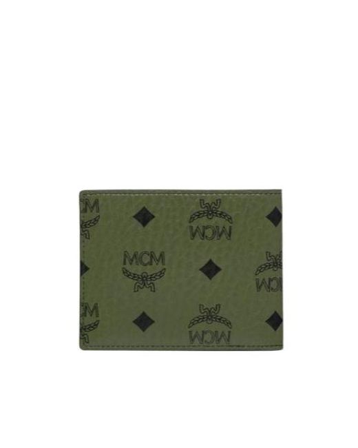 MCM Green Aren Visetos Monogram Bifold Wallet for men