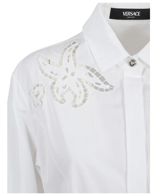 Versace White Broderie-Anglaise Cotton Shirtdress