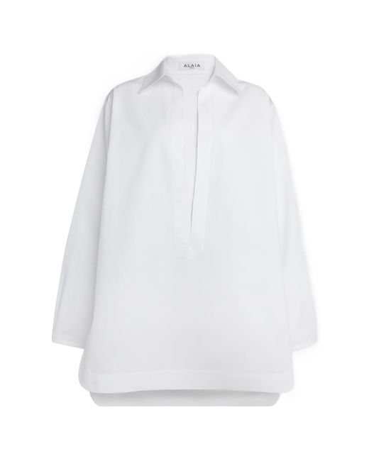 Alaïa White Chic Poplin Mini Shirt Dress For