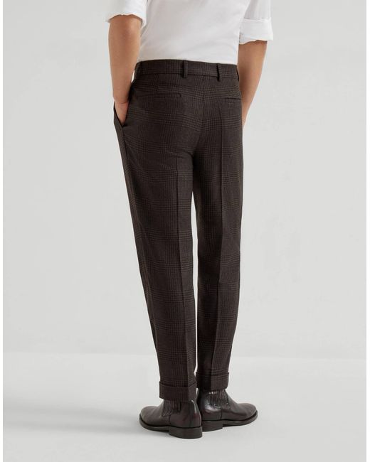 Brunello Cucinelli Black Pleated Wool-Cashmere Blend Trousers for men
