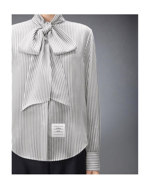 Thom Browne Gray Striped Silk-Satin Shirt