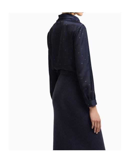 Emporio Armani Blue Polka-Dot Bow Blouse