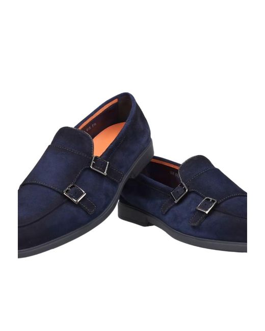 Santoni Blue Double-Buckle Monk Shoes for men