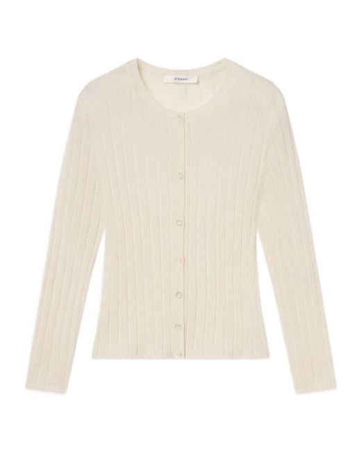 FRAME White Long-Sleeved Knitted Cardigan