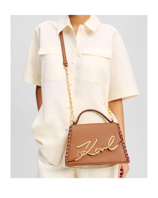 Karl Lagerfeld Brown Medium Signature Crossbody Bag