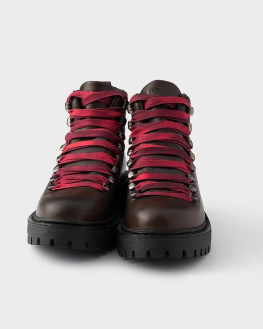 Prada Brown Leather Lace-Up Booties
