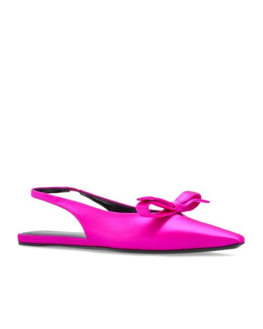 Balenciaga Pink Bow Detailed Slingback Flat Shoes