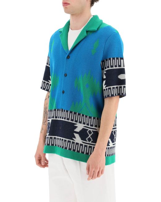 Alanui Blue Graphic Printed Buttoned Shirt for men