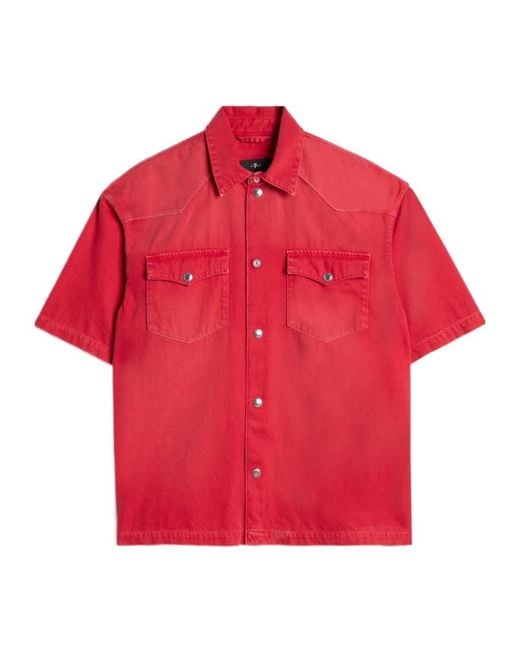 7 For All Mankind Red Logo-Patch Short-Sleeve Overshirt for men