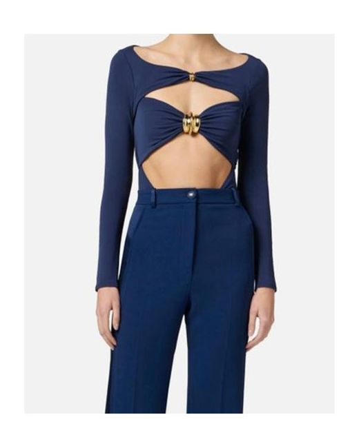 Elisabetta Franchi Blue Appliqué Jersey Bodysuit