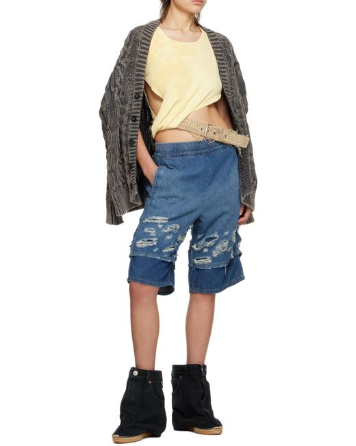 DIESEL Blue Distressed-Effect Denim Shorts for men