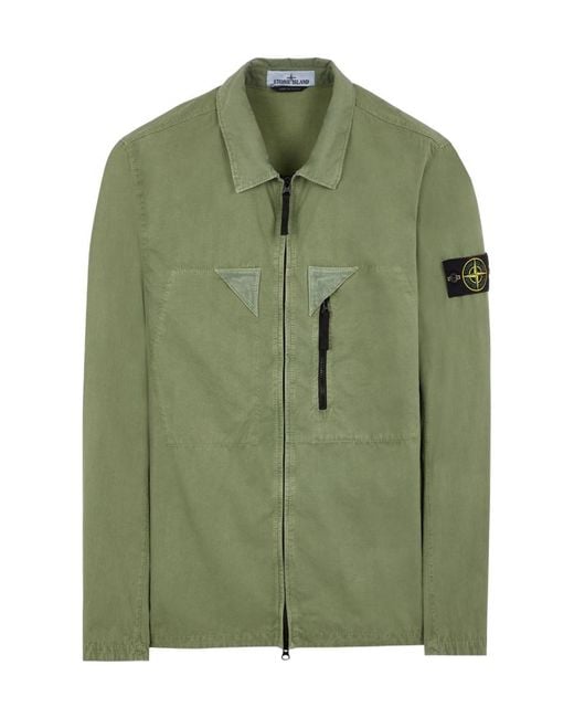 Stone Island Green Logo-Patch Shirt Jacket for men