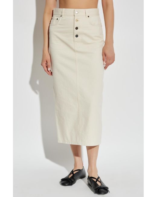 Moschino White Logo Patch Denim Midi Skirt