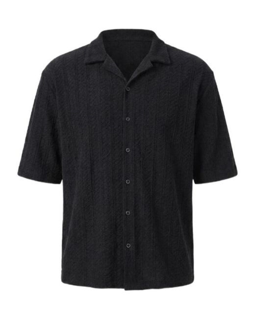 AllSaints Black Textured Button Shirt for men