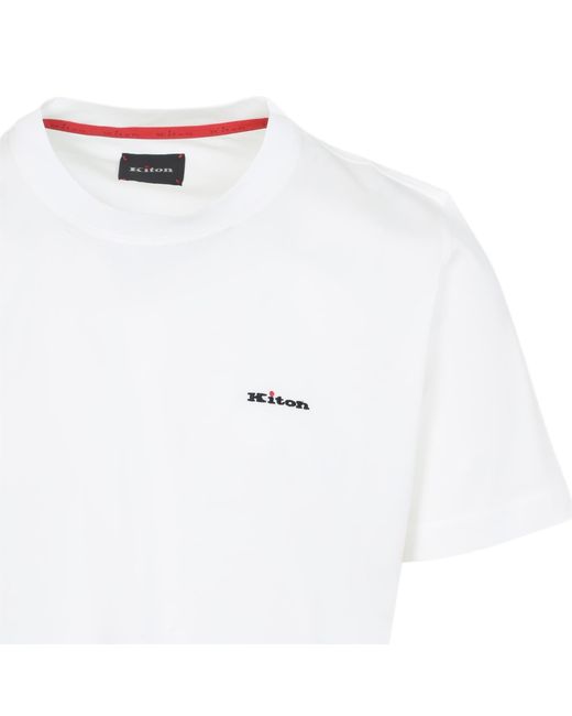 Kiton White Logo Embroidered Crew-Neck T-Shirt for men