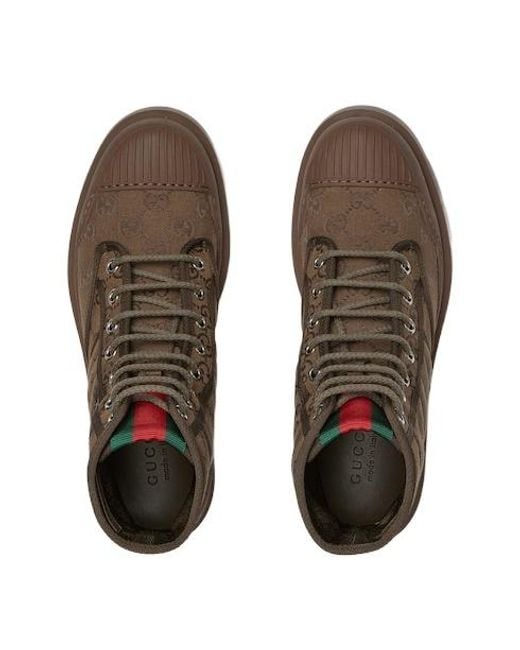 Gucci Brown Monogrammed Lace-Up Boots for men