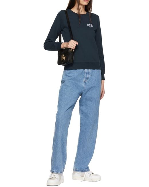 A.P.C. Blue Logo-Print Crewneck Sweater